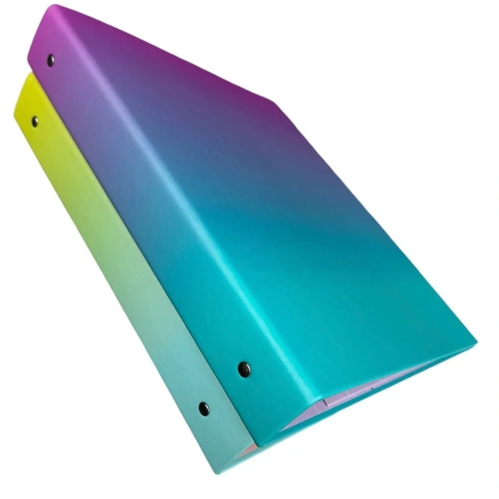 Set of 2 Ombré 1” 3-ring binders in purple to pink and green to blue, teacher